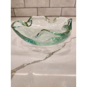 Murano‎ Green Bullicante Art Glass Bowl Ashtray Trinket Dish Hand Blown Bubbles